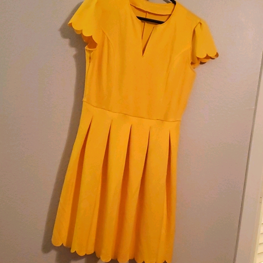 Cute V Neck Sweet Scallop Pleated Skater Dress